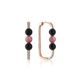 Neomi Triple Black Pink Mother of Pearl Enamel Diamond Earrings