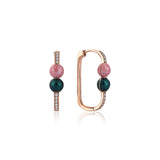 Neomi Twin Emerald Green Pink Mother of Pearl Enamel Diamond Earrings