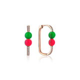 Neomi Twin Neon Pink Green Enamel Diamond Earrings