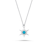 North Star 14ct White Gold Turquoise Star Pendant Diamond Necklace