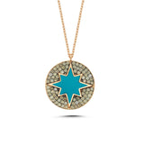North Star 14ct Rose Gold Blue Enamel Cognac Diamond Necklace