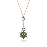 North Star 14ct Rose Gold Blue Diamond Dangling Star Necklace