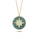 North Star 14ct Rose Gold Mother of Pearl Blue Diamond Necklace