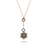 North Star 14ct Rose Gold Black Diamond Dangling Star Necklace