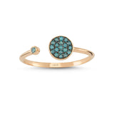 Pave 14ct Rose Gold Double Circle Blue Diamond Ring