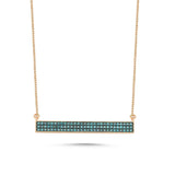 14ct Rose Gold Pave Blue Diamond Bar Pendant Necklace