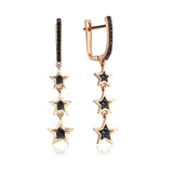 Stardust 14ct Rose Gold Black Diamond Stars Dangle Earrings